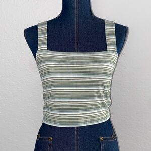 American Eagle Outfitters Green and White Striped Crop Top
